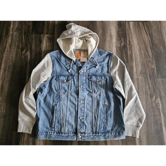 Levi's Denim Jacket NWT Mens XLHybrid Hooded Trucker Blue Medium Wash